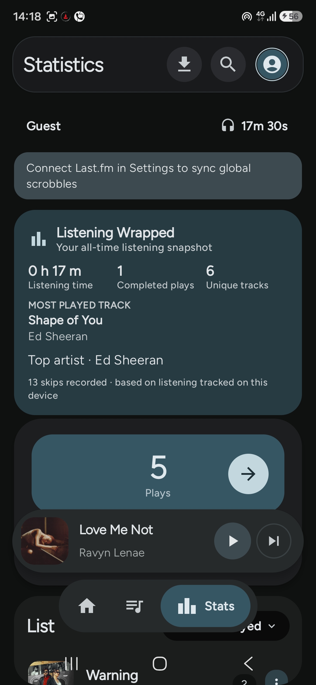 KatMusic listening statistics