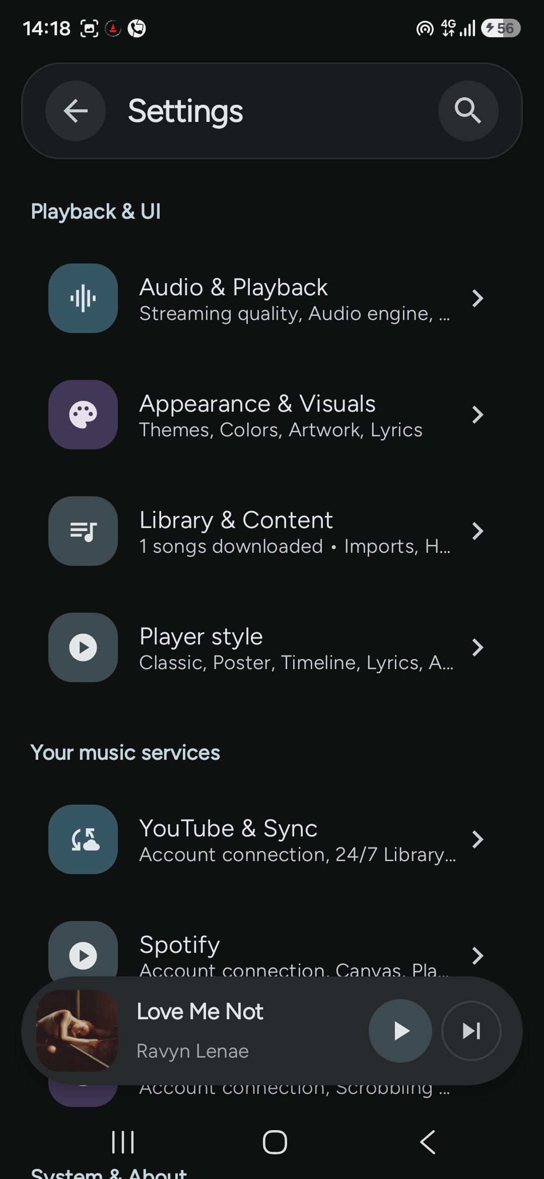 KatMusic settings overview